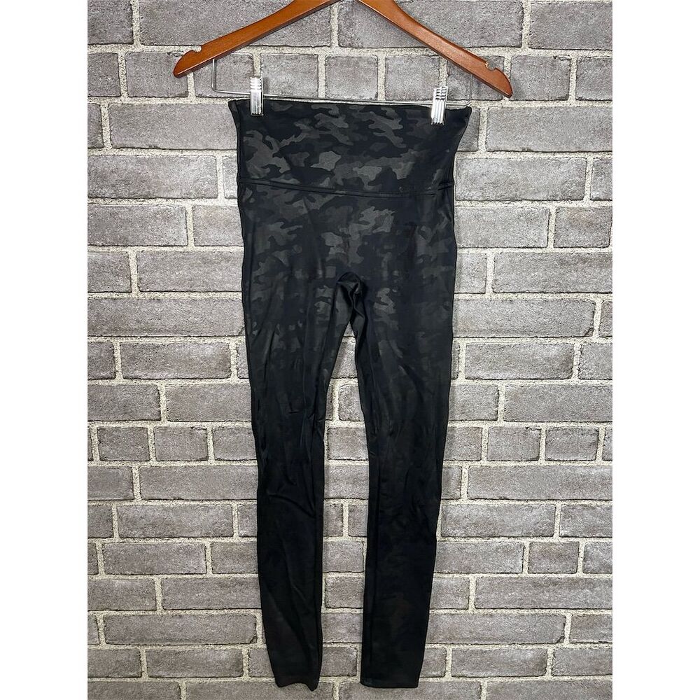 Spanx Women's Camo Faux Leather Leggings Black Size M High-Waisted